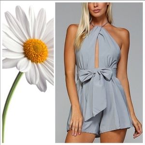 Slate Blue Bow Romper